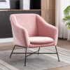 Cleo Fabric Accent Chair In Powder Pink With Black Metal Legs