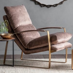 Fabian Velvet Lounge Chaise Chair With Metal Frame In Mineral