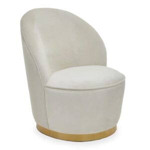 Teos Kids Cream Plush Velvet Swivel Tub Chair With Gold Base