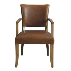 Dukes Leather Armchair With Wooden Frame In Tan Brown