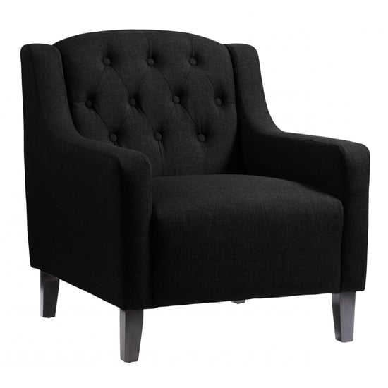 Paget Fabric Armchair With Wooden Legs In Black - ArmchairsStore.com
