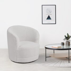 80cm Wide White Faux Fur Accent Swivel Tub Chair