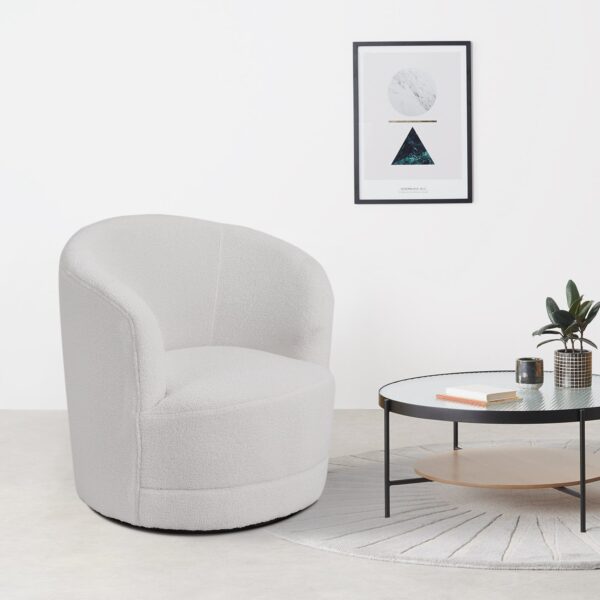 80cm Wide White Faux Fur Accent Swivel Tub Chair