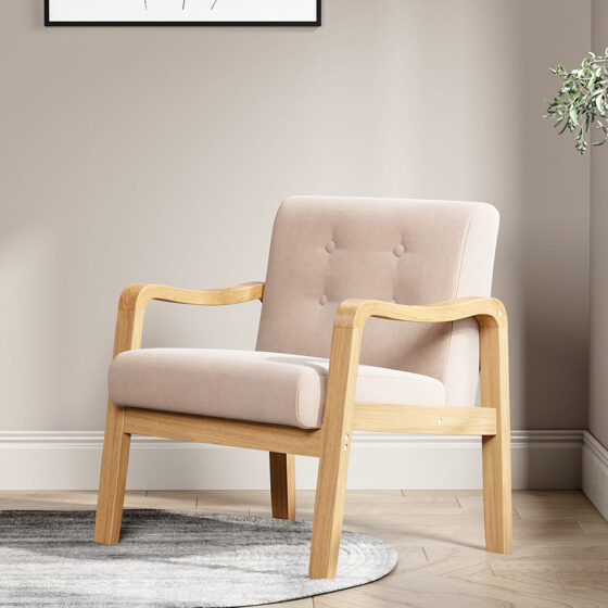 Wooden Armchair Grey Upholstered Occasional Chair