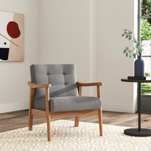 Wooden Armchair Grey Upholstered Occasional Chair