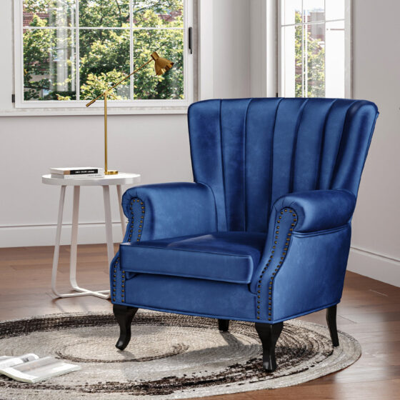 Blue Velvet Wingback Chair Upholstered Armchair