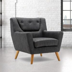 Lambda Fabric Armchair With Wooden Legs In Grey