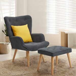 2-piece Grey Tufted Accent Chair with Ottoman Set