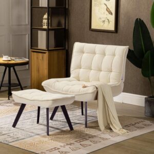 79cm Wide Modern Accent Chair with Footstool Bedroom Comfy Folding Chair Set