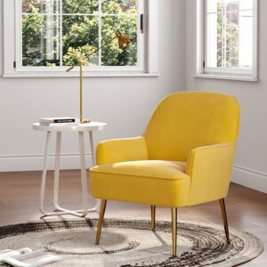 Leisure Velvet Armchair with Gold-plated Metal Legs