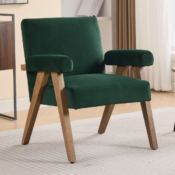 Laurel Velvet Accent Chair With Wooden Legs In Bottle Green