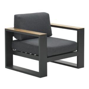 Cora Fabric Garden Lounge Chair In Black And Oak