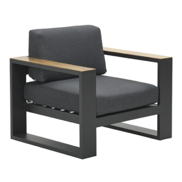 Cora Fabric Garden Lounge Chair In Black And Oak