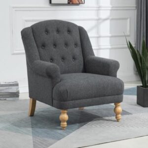 Cusco Fabric Accent Chair With Oak Legs In Dark Grey