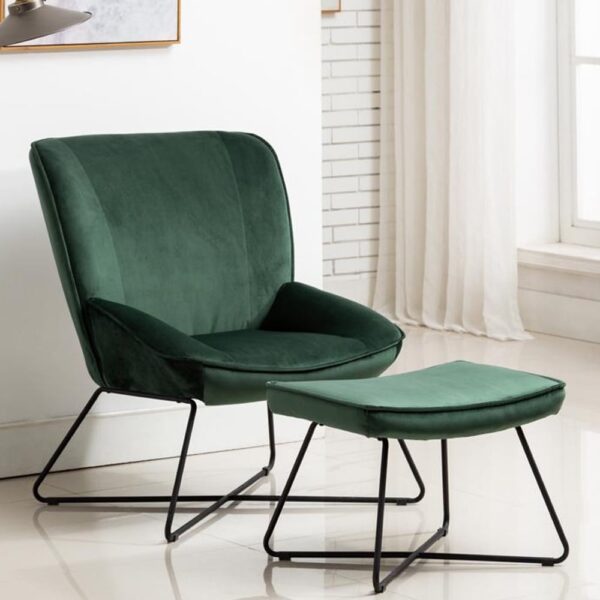 Thorsby Velvet Accent Chair With Stool In Green