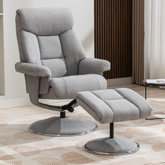 Brixton Fabric Recliner Chair With Stool In Lisbon Silver