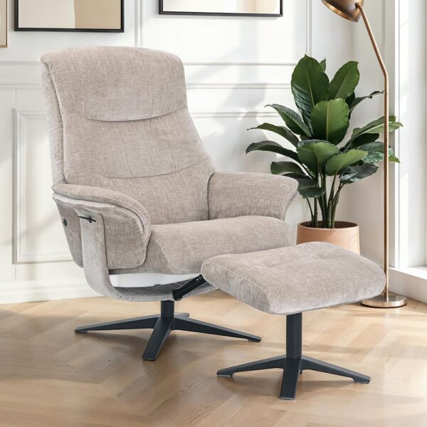 Haslet Fabric Recliner Chair With Stool In Husk