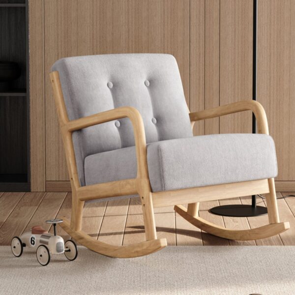 Linen Buttoned Rocking Chair & Footstool Set