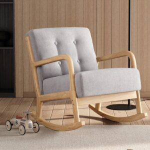 Linen Buttoned Rocking Chair & Footstool Set