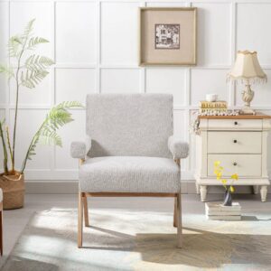 Linen Upholsteried Wooden Armchair