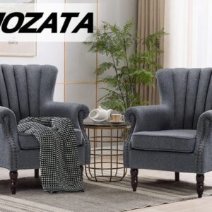 Vintage Linen Upholstered Wing Back Armchair