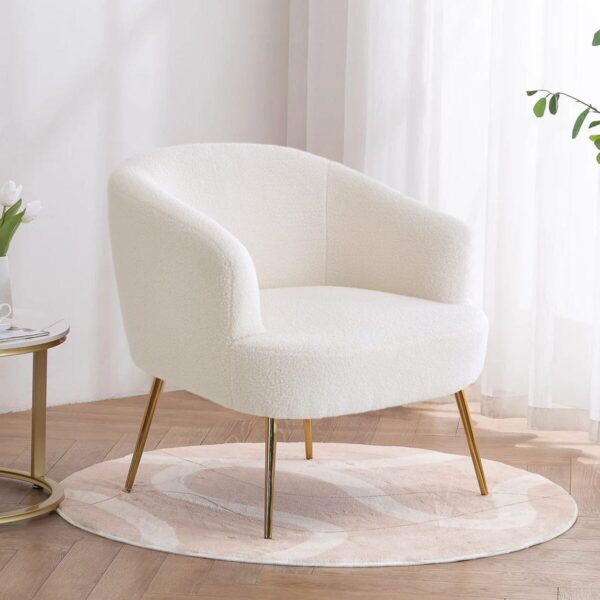 White Teddy Fabric Armchair with Metal Legs
