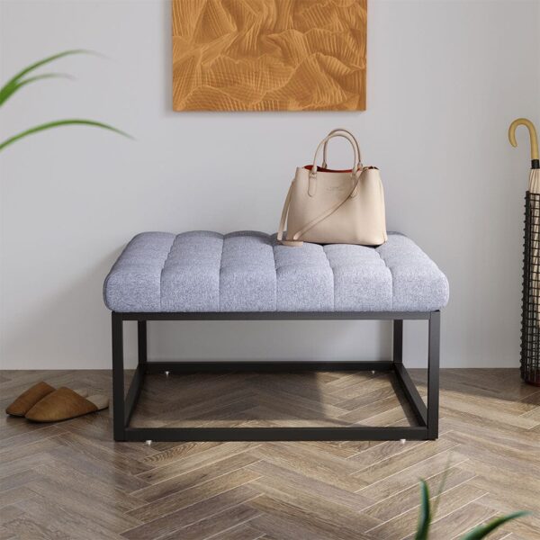 84cm W Square Linen Footstool with Metal Frame
