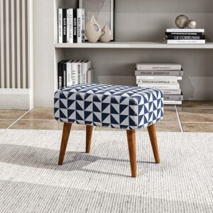 Linen Oval Stool Ottoman Footstool with Wooden Legs