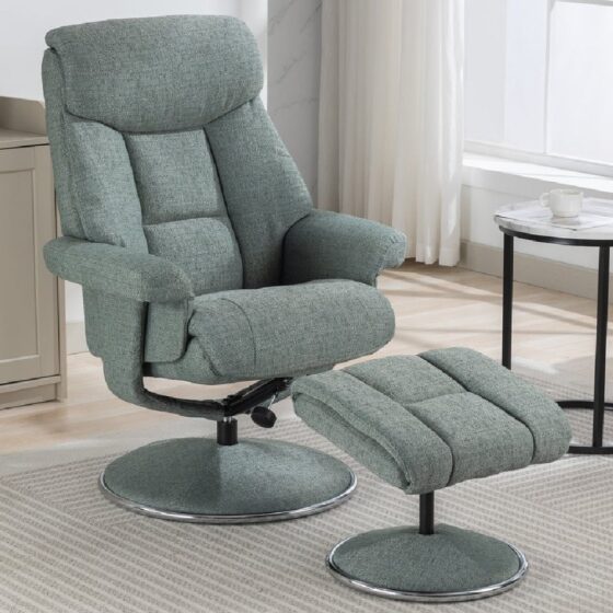 Brixton Fabric Recliner Chair With Stool In Lisbon Teal