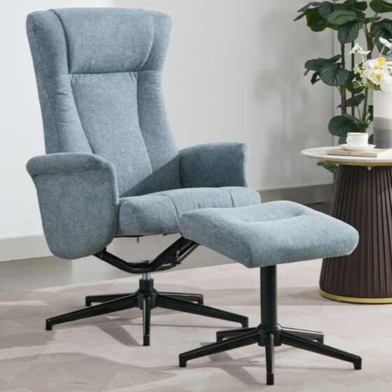 Amarillo Fabric Recliner Chair With Stool - Ice Blue