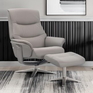 Haslet Faux Leather Recliner Chair With Stool In Platinum