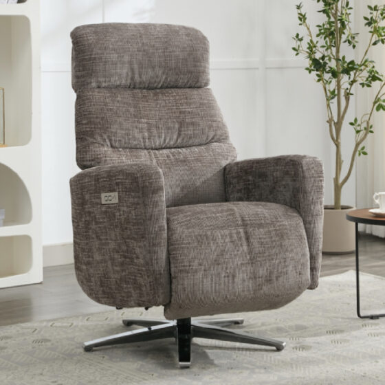 Margate Fabric Electric Recliner Chair In Stone