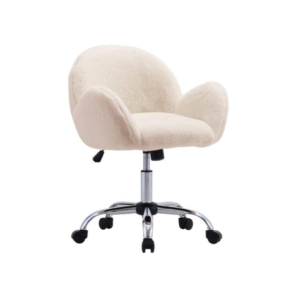 Classic White Upholstered Office Chair with Wood Accents
