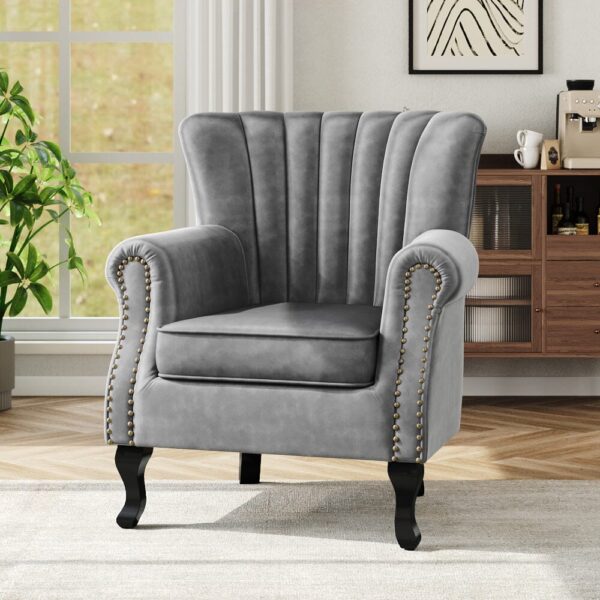 Accent Chair Velvet Curved Legs Studded Detail