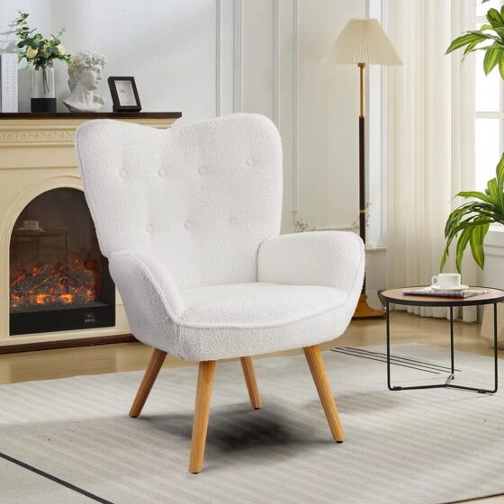 Button-Tufted Teddy Fleece Accent Chair - Scandi-Inspired Design