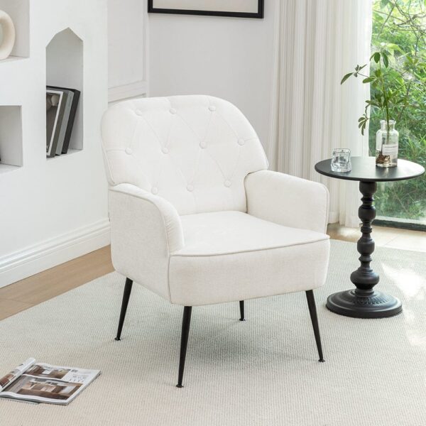 Chenille Accent Chair with Metal Legs & Quick Pin Assembly