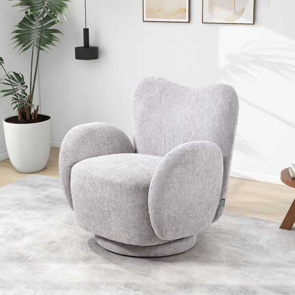 Cloud-Like Swivel Accent Chair - Grey Textured Fabric