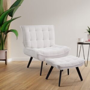 Cloud-Soft Teddy Fleece Accent Chair with Ottoman – Tufted Relaxation Set