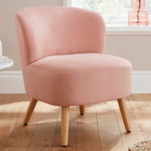 Evans Velvet Accent Chair With Wooden Legs In Blush Pink