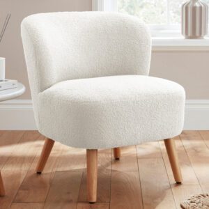 Evans Velvet Accent Chair With Wooden Legs In Cream