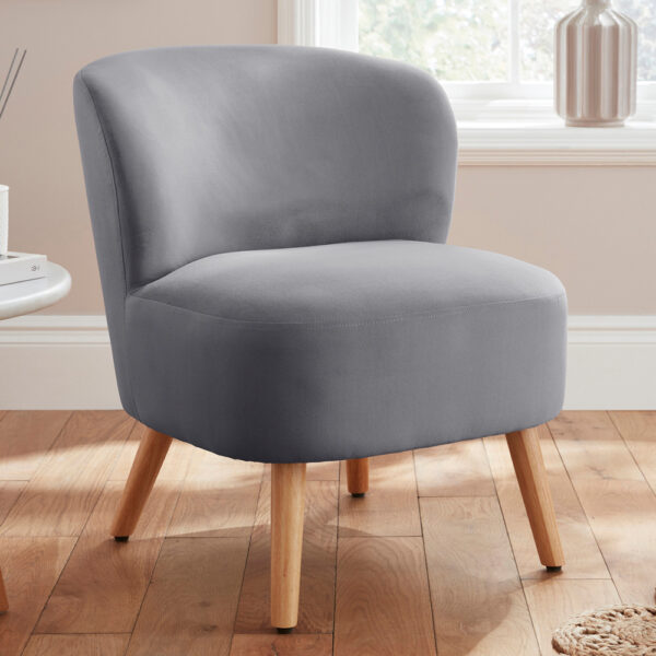 Evans Velvet Accent Chair With Wooden Legs In Grey