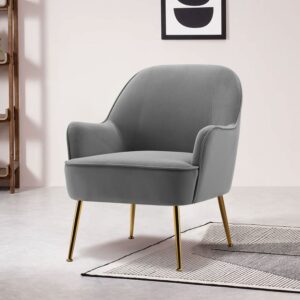 Glam Accent Chair Grey Velvet with Gold Plated Legs