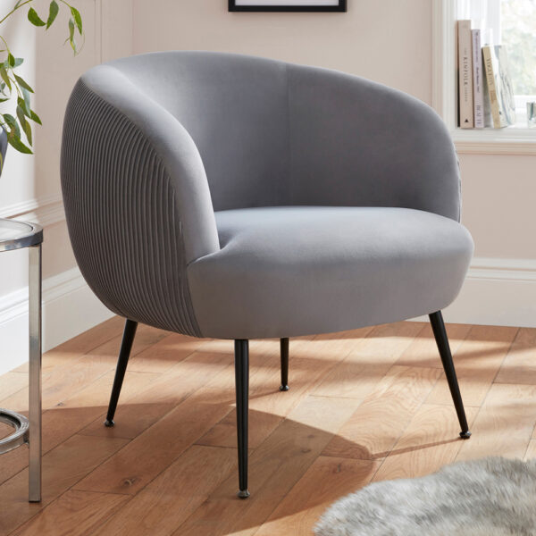 Kerrville Velvet Accent Chair With Black Legs In Grey