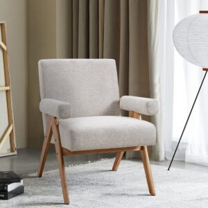 Mid-Century Modern Textured Fabric Accent Chair – Beige