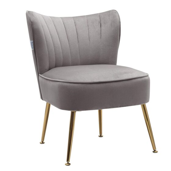 Modern Leisure Accent Chair Grey Velvet with Gold Legs