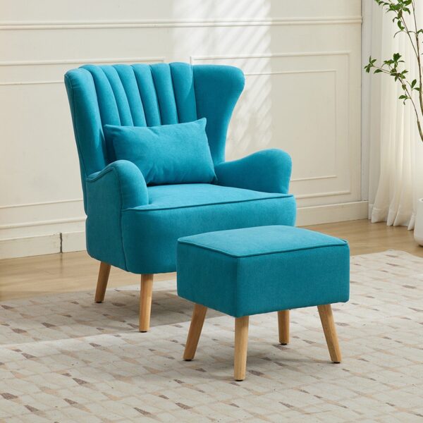 Modern Wingback Accent Chair with Ottoman and Pillow