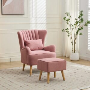 Modern Wingback Accent Chair with Ottoman and Pillow