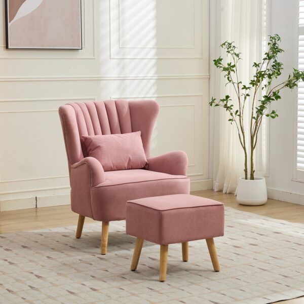 Modern Wingback Accent Chair with Ottoman and Pillow