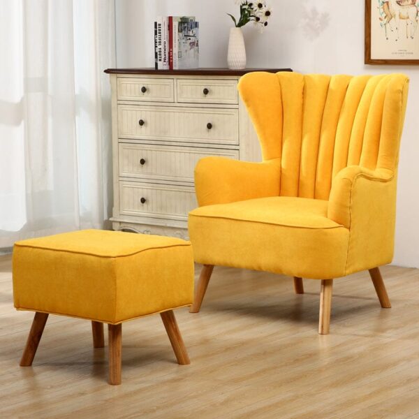 Modern Wingback Accent Chair with Ottoman and Pillow