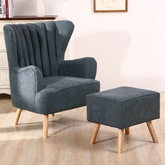 Navy Grey Fleece Accent Chair with Ottoman & Cushion